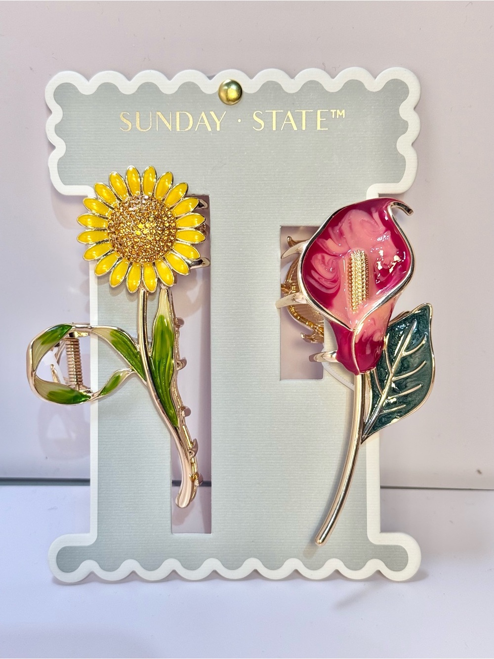 Sunday State Women's Floral Hair Clips Sunflower & Pink Calla Lily Set NEW